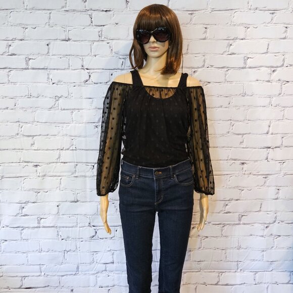 ANNE TAYLOR LOFT, 3/4 polka dot sheer black blouse - Picture 3 of 10